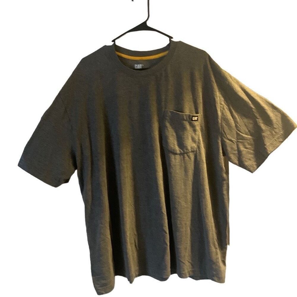 Pre Owned Men’s CAT T Caterpillar Shirt Tee Gray Sz XXL Pocket Casual Workwear